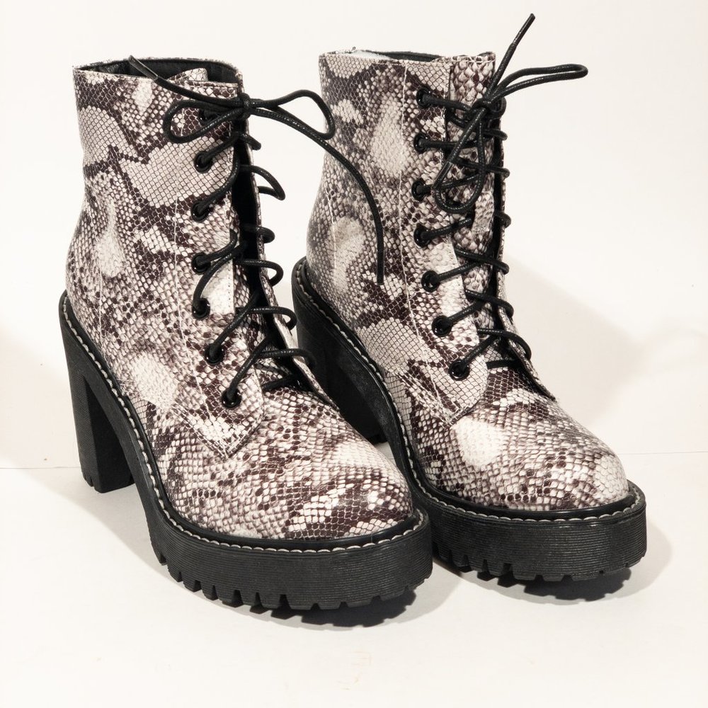 Madden Girl Archie Snakeskin Lace Up Lug Booties